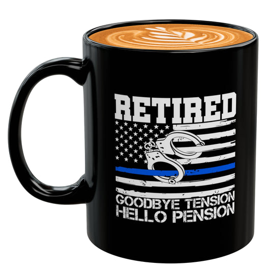 Goodbye Tension Hello Pension Coffee Mug – Humorous Retirement Gift for Dad, Mom, or Friend