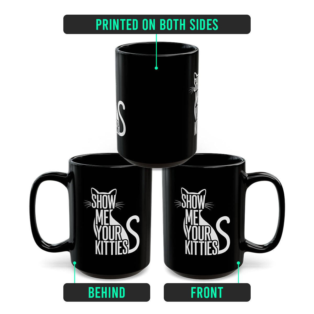Show Me Your Kitties Mug – Funny Cat Lover Coffee Cup for Women Black Mug (11oz, 15oz)