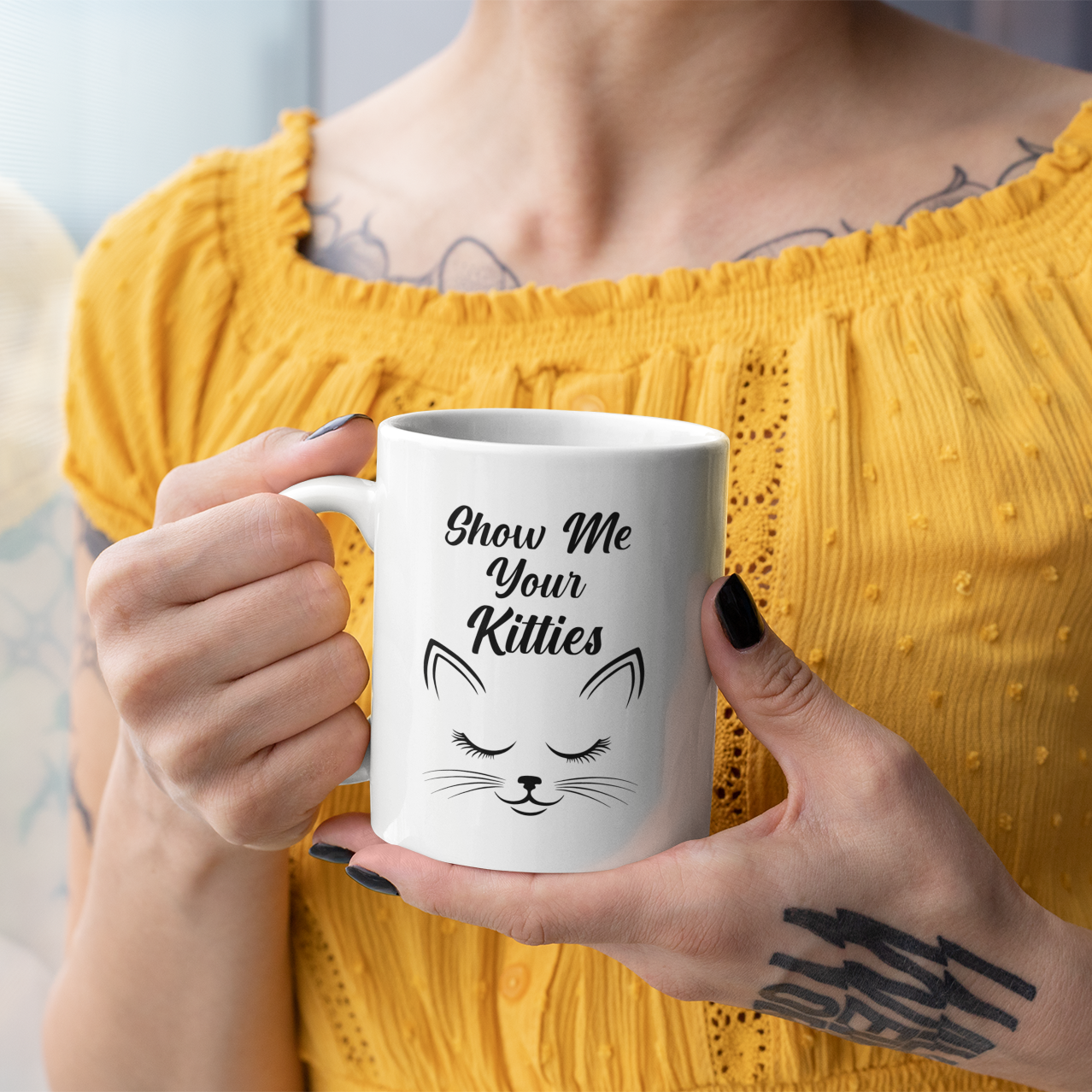 Show Me Your Kitties Cat Mug – Funny Cat Lover Coffee Cup