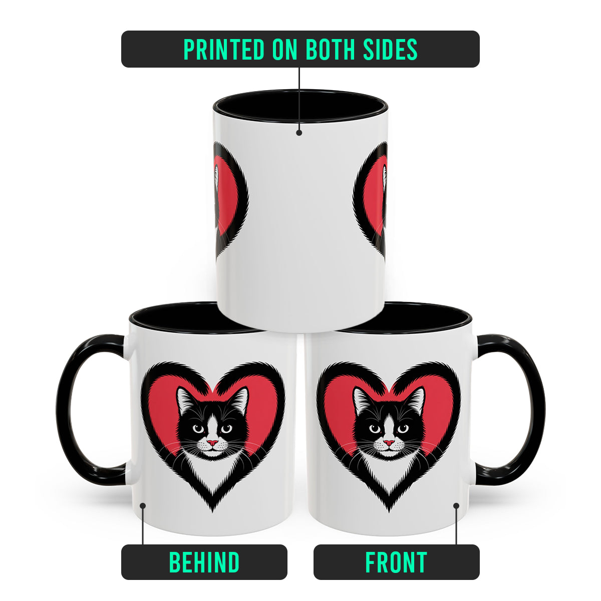 I Love Tuxedo Cat Mug – Cute Tuxedo Cat Lover Coffee Cup with Black Accent – Beautiful Gift for Girlfriend and Cat Lovers