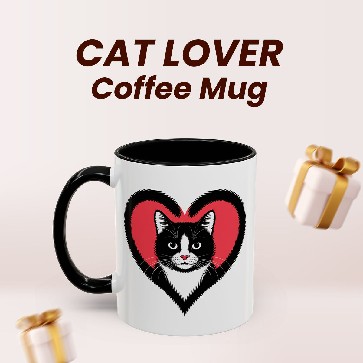 I Love Tuxedo Cat Mug – Cute Tuxedo Cat Lover Coffee Cup with Black Accent – Beautiful Gift for Girlfriend and Cat Lovers