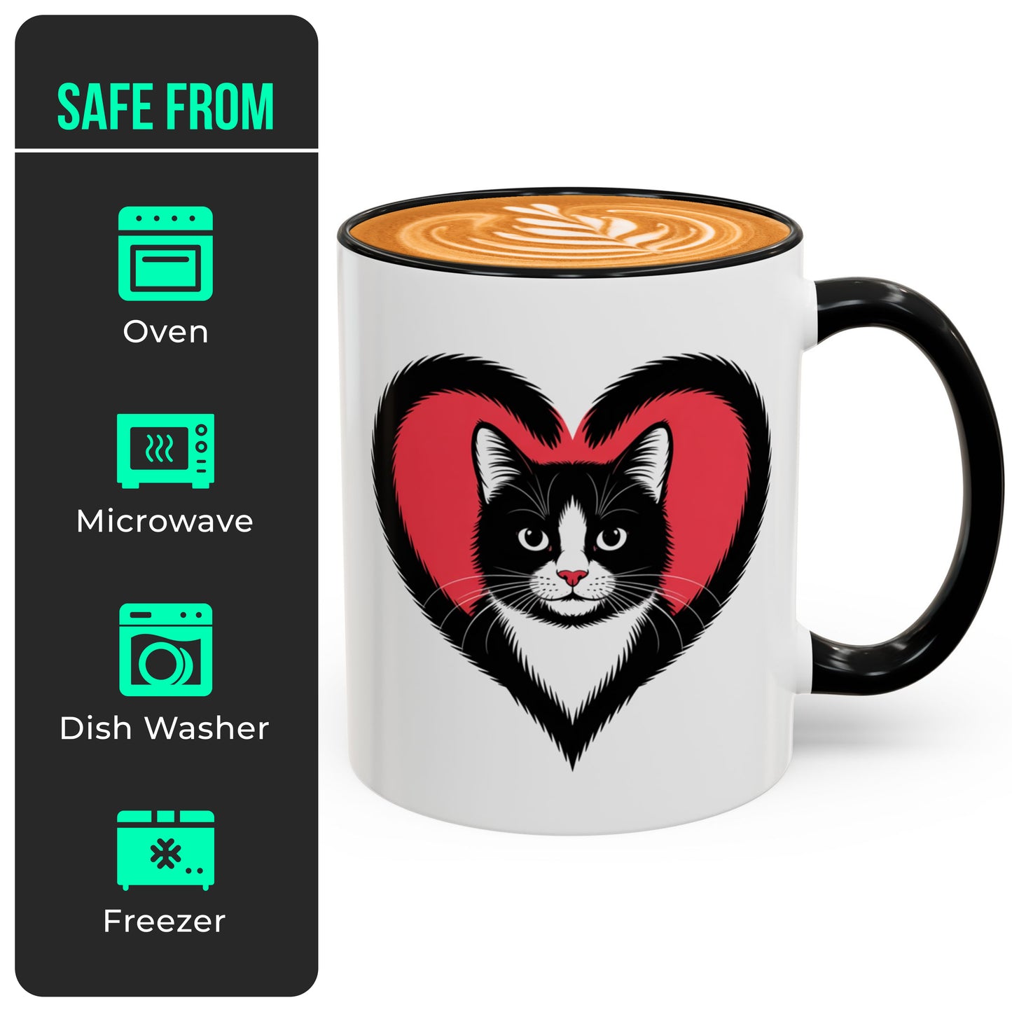 I Love Tuxedo Cat Mug – Cute Tuxedo Cat Lover Coffee Cup with Black Accent – Beautiful Gift for Girlfriend and Cat Lovers
