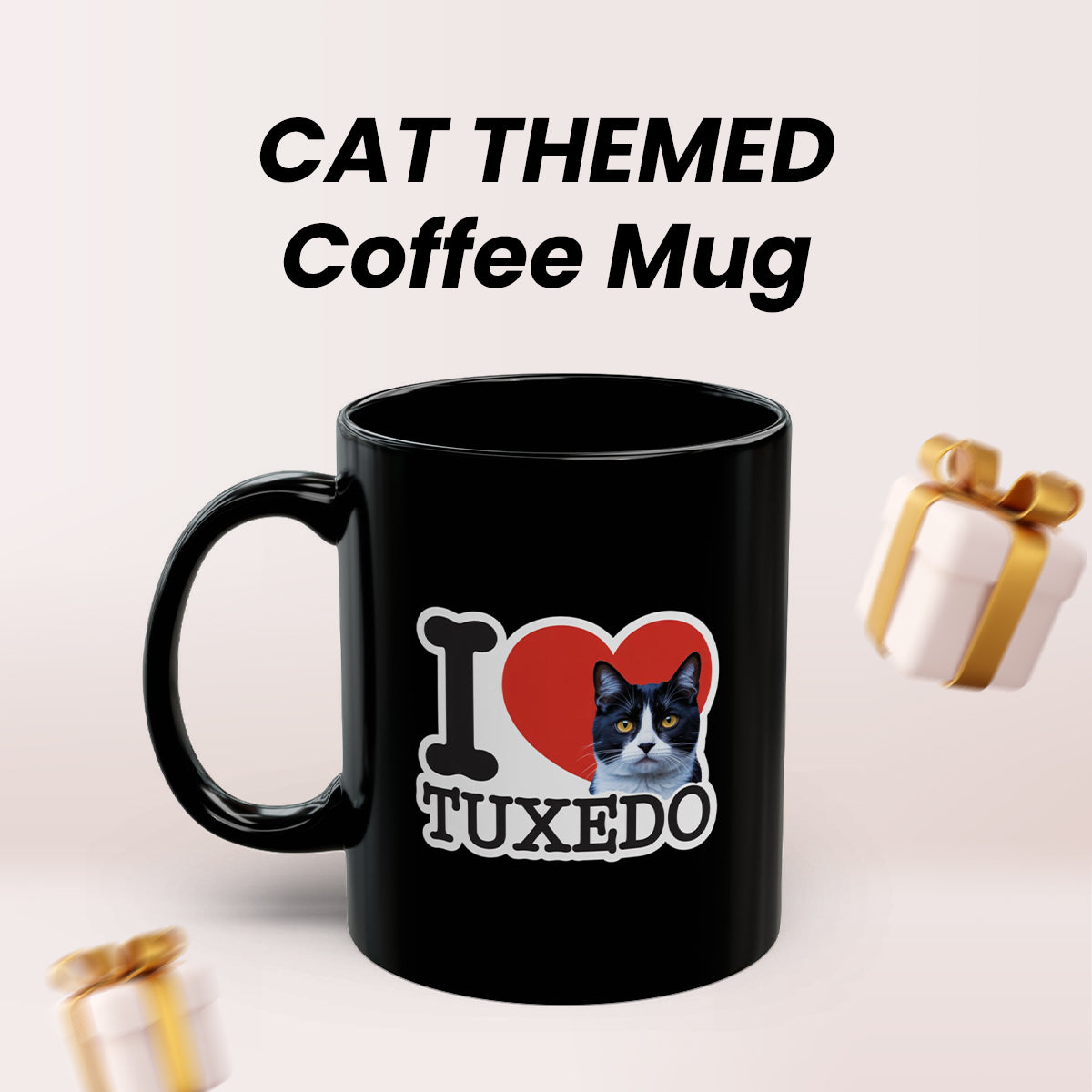 Black Tuxedo Cat Mug – I Love Tuxedo Cat Coffee Cup – Great Gift for Cat Moms, Cat Dads, and Pet Owners