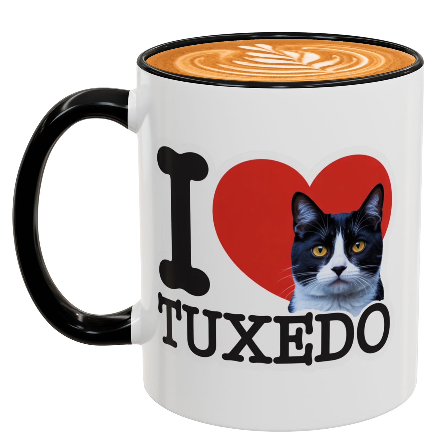 Black Accent I Love Tuxedo Cat Mug – Cute Tuxedo Cat Lover Coffee Cup with Black Accent – Funny Gift for Cat Owners, Women & Men