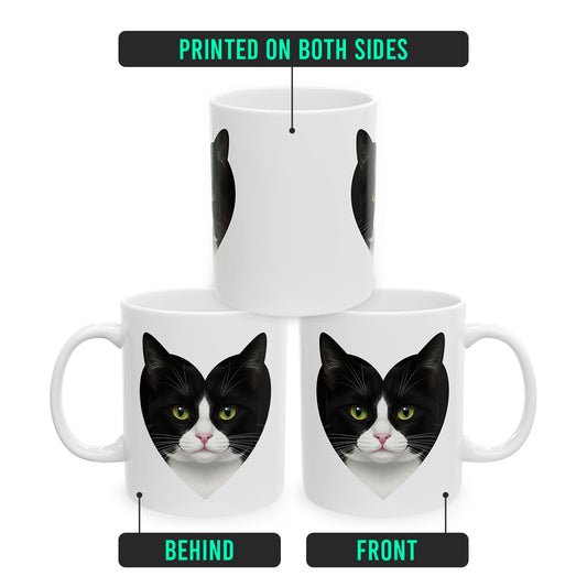 Black and White I Love Tuxedo Cat Mug – Lovely Tuxedo Cat Lover Coffee Cup – Cute Gift for Women, Men, and Cat Owners