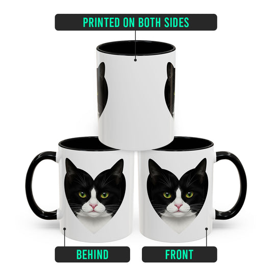 Black Accent I Love Tuxedo Cat Mug – Cute Black and White Cat Coffee Mug – Birthday or Holiday Gift for Cat Lovers and Coworkers