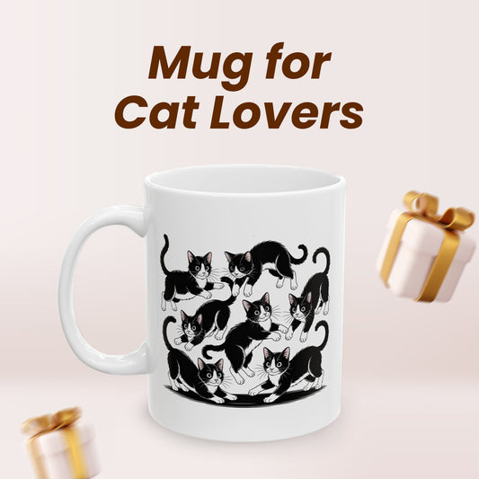 Tuxedo Cat Mug – Funny Black and White Cat Themed Cup – Cute Christmas Gift for Wife, Husband, Cat Lover Friend
