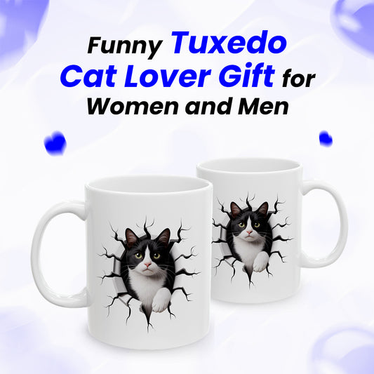 Tuxedo Cat Mug – Black and White Cat Themed Ceramic Cup – Funny Tuxedo Cat Lover Gift for Women and Men