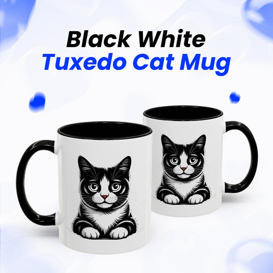 Black White Tuxedo Cat Mug – Cat Lover Coffee Cup for Women and Men – Ideal Present for Cat Moms, Cat Dads, and Friends
