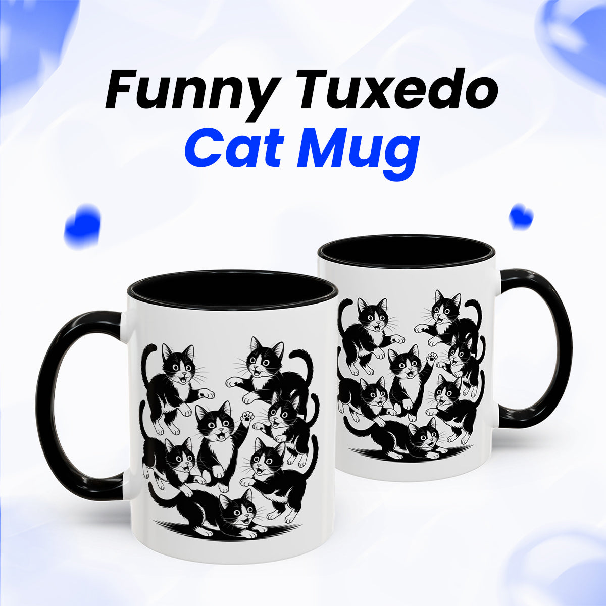 Funny Tuxedo Cat Mug – Black White Tuxedo Cat Playful Postures – Ideal Cat Lover Coffee Mug for Friends, Wife, or Husband