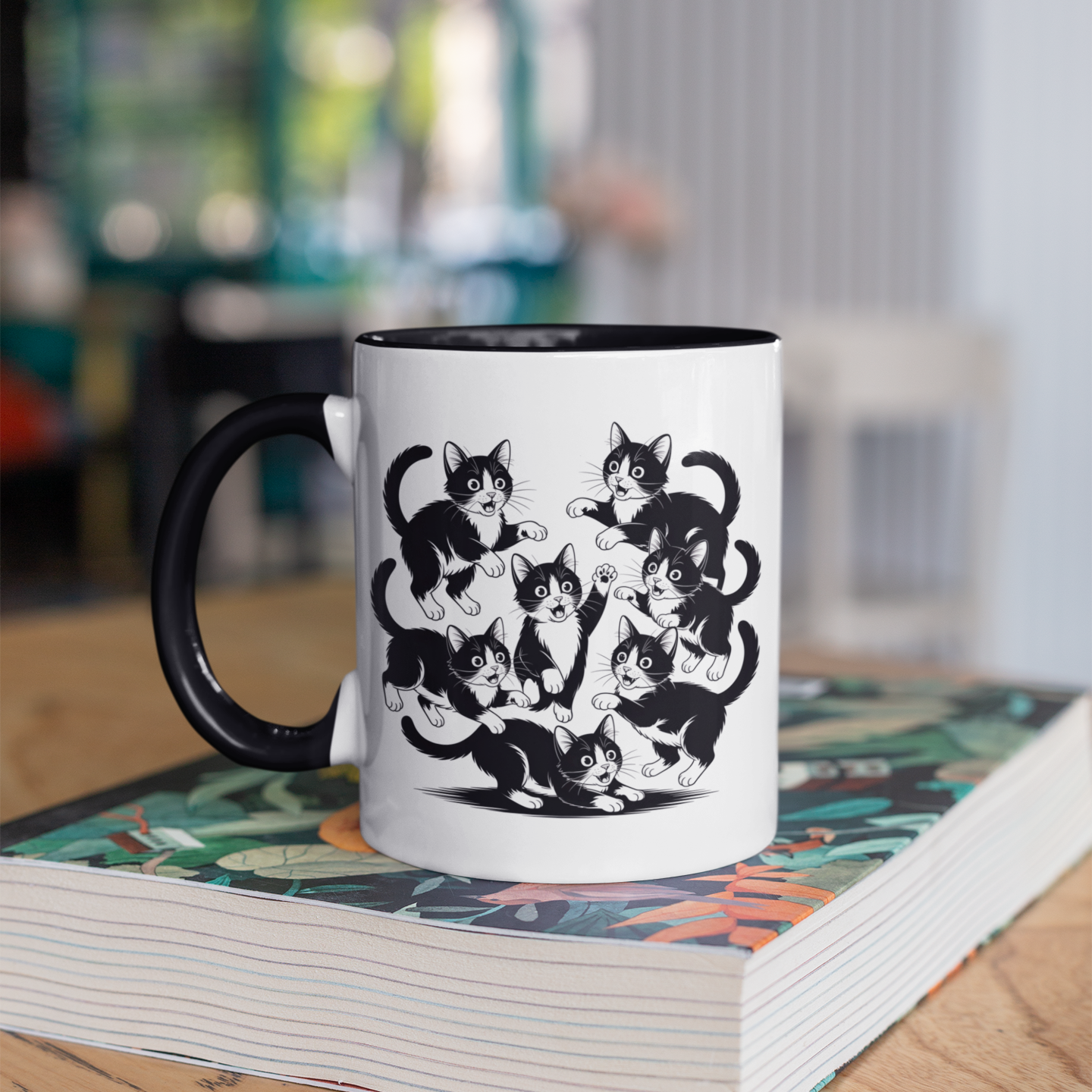 Funny Tuxedo Cat Mug – Black White Tuxedo Cat Playful Postures – Ideal Cat Lover Coffee Mug for Friends, Wife, or Husband
