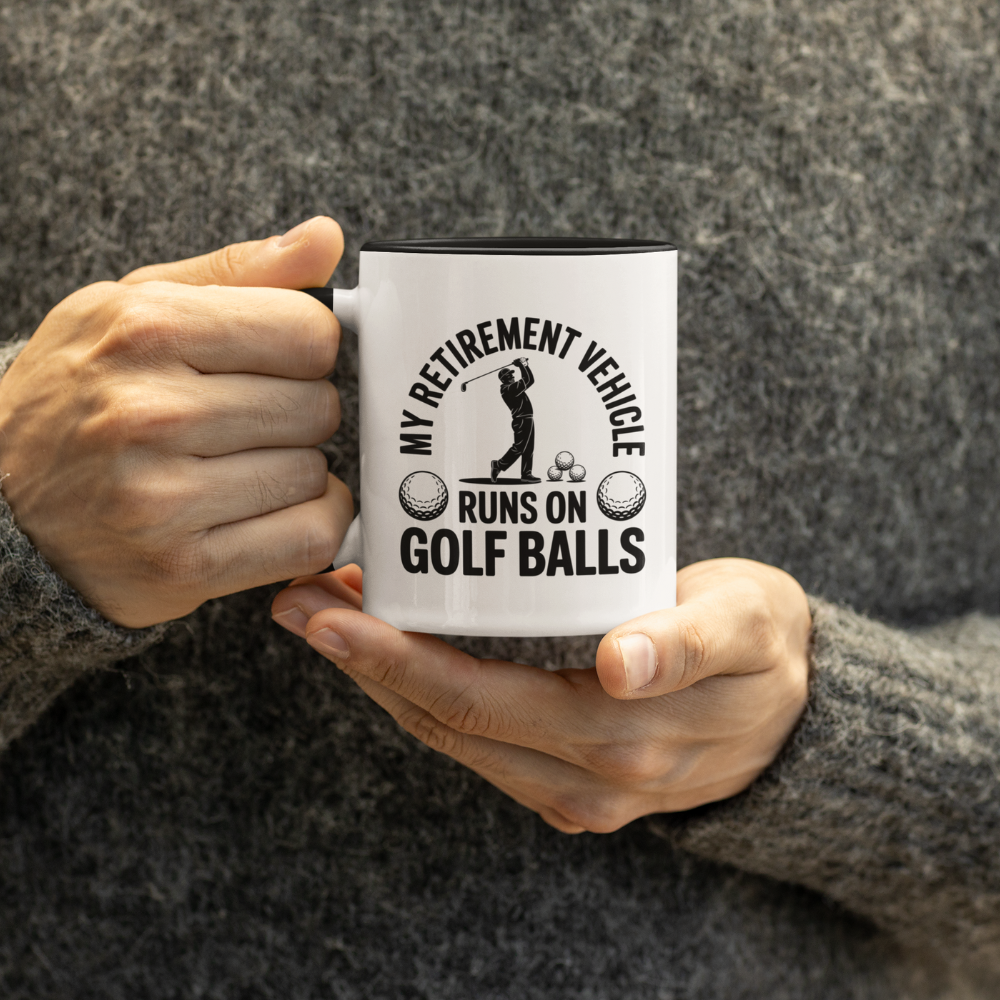 My Retirement Vehicle Runs on Golf Balls Black Accent Coffee Mug (11, 15oz)