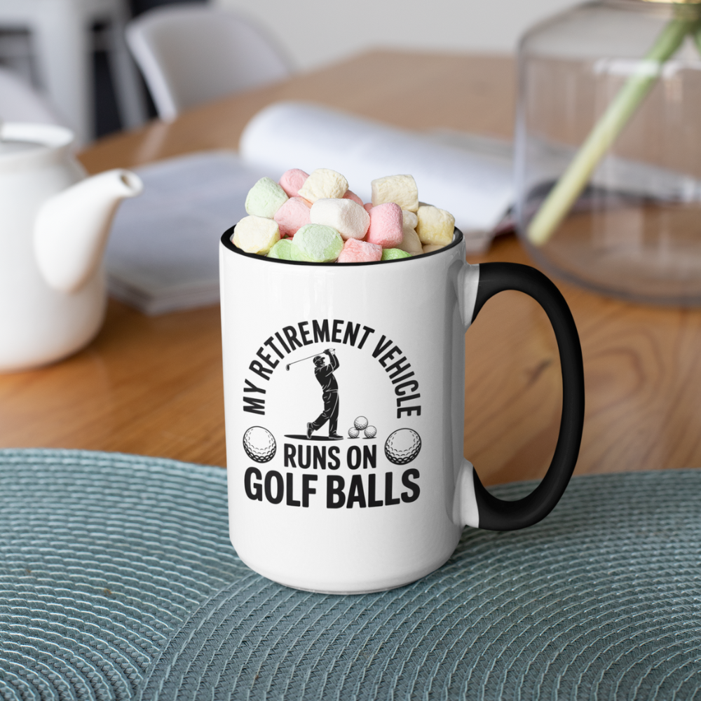 My Retirement Vehicle Runs on Golf Balls Black Accent Coffee Mug (11, 15oz)