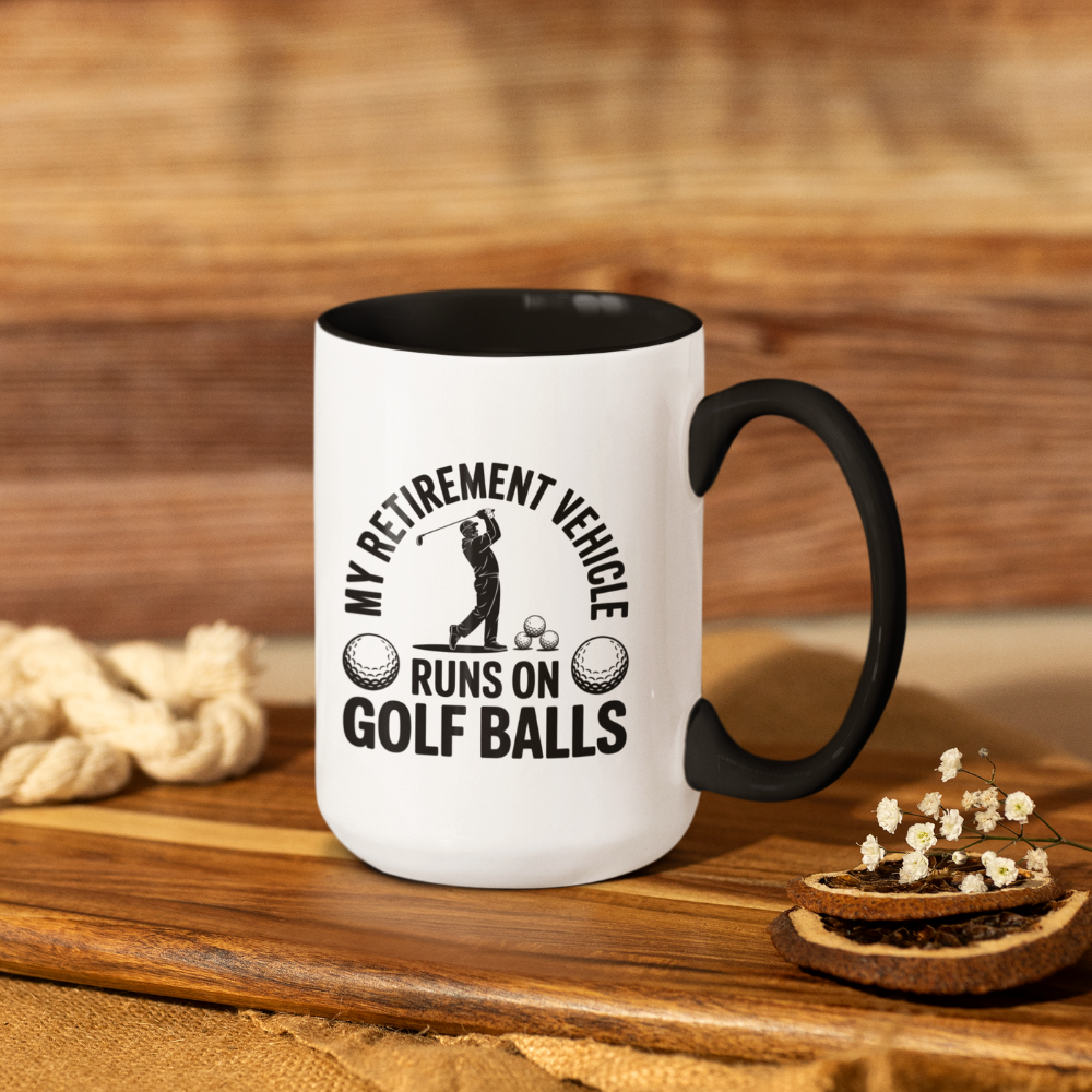 My Retirement Vehicle Runs on Golf Balls Black Accent Coffee Mug (11, 15oz)