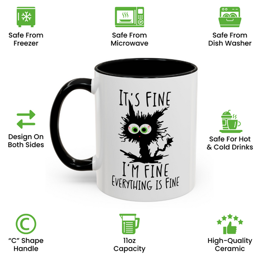 It’s Fine I’m Fine Everything Is Fine Mug – Funny Cat Gift