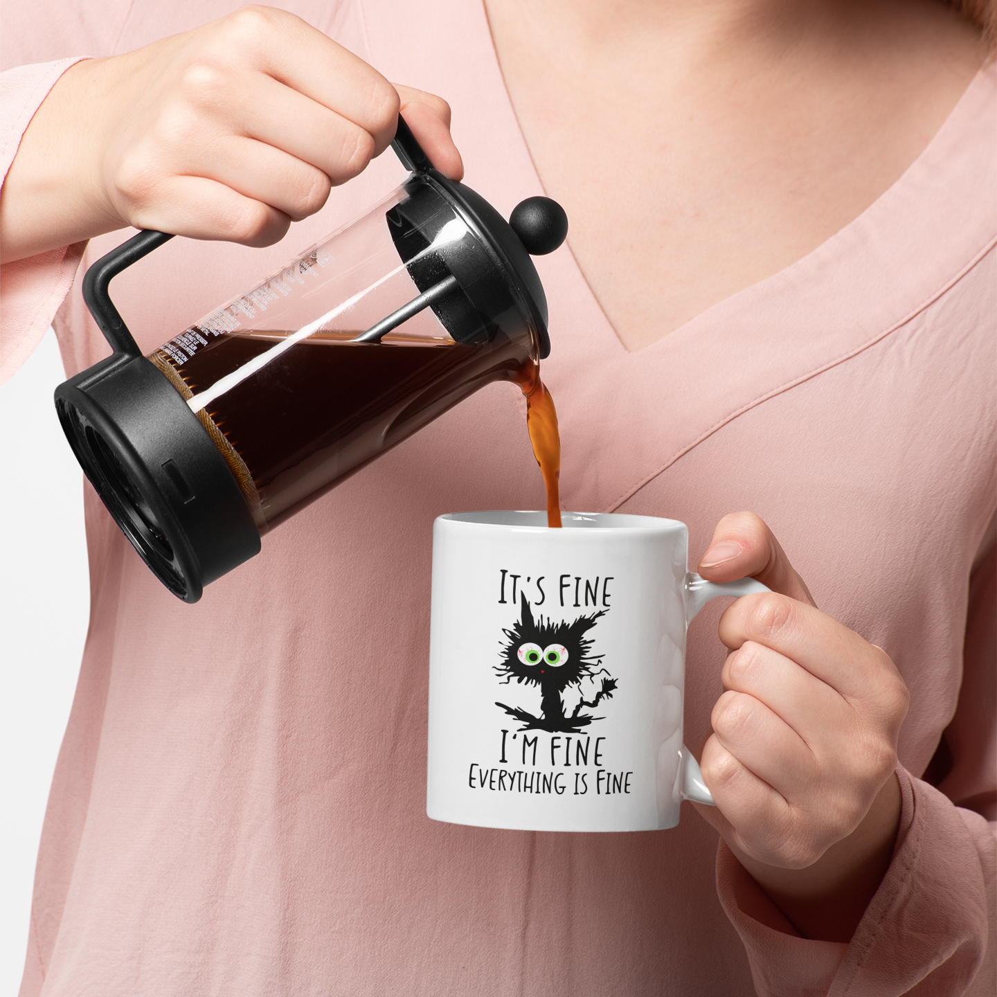 It’s Fine I’m Fine Everything Is Fine Mug – Cute Black Cat Coffee Cup