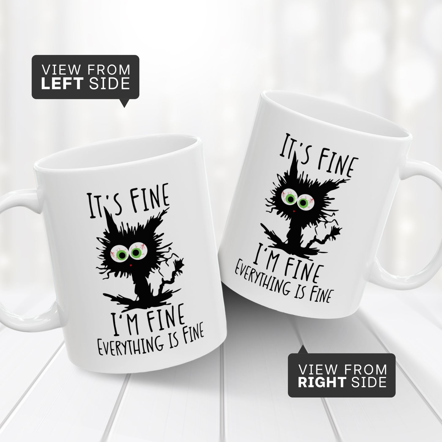 It’s Fine I’m Fine Everything Is Fine Mug – Cute Black Cat Coffee Cup