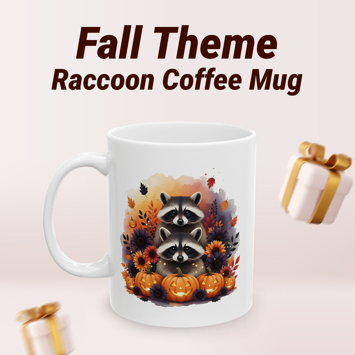 Fall Raccoon Coffee Mug 11oz – Cute Autumn & Halloween Cup