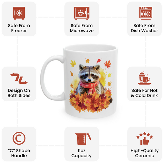 Raccoon Lover’s Fall Mug – Autumn Coffee Cup 11oz