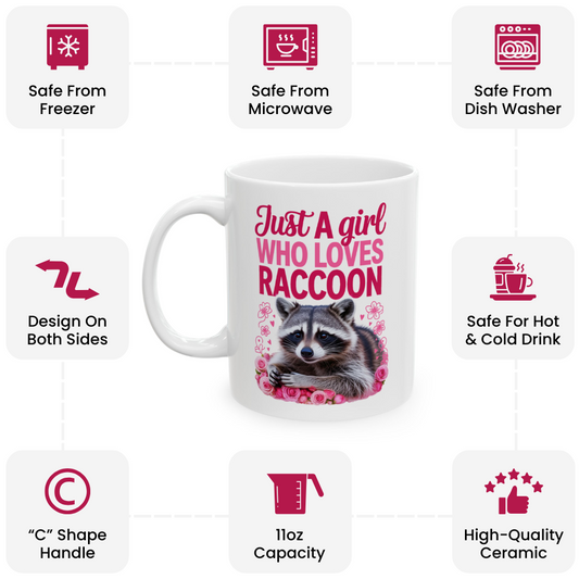 Just a Girl Who Loves Raccoons Mug – Cute Coffee Cup for Women