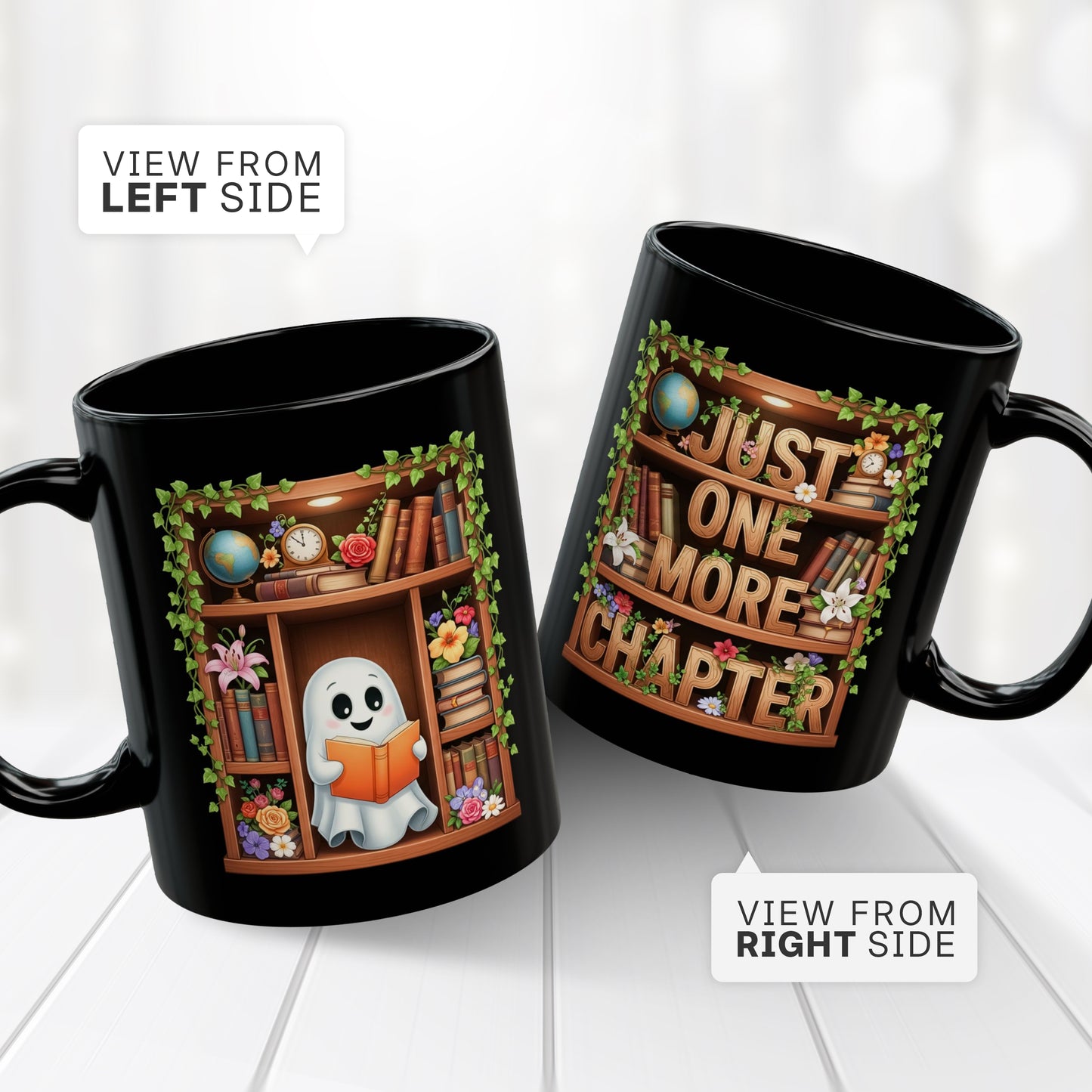 Cute Ghost Reading Mug – “Just One More Chapter” Coffee Cup 11oz