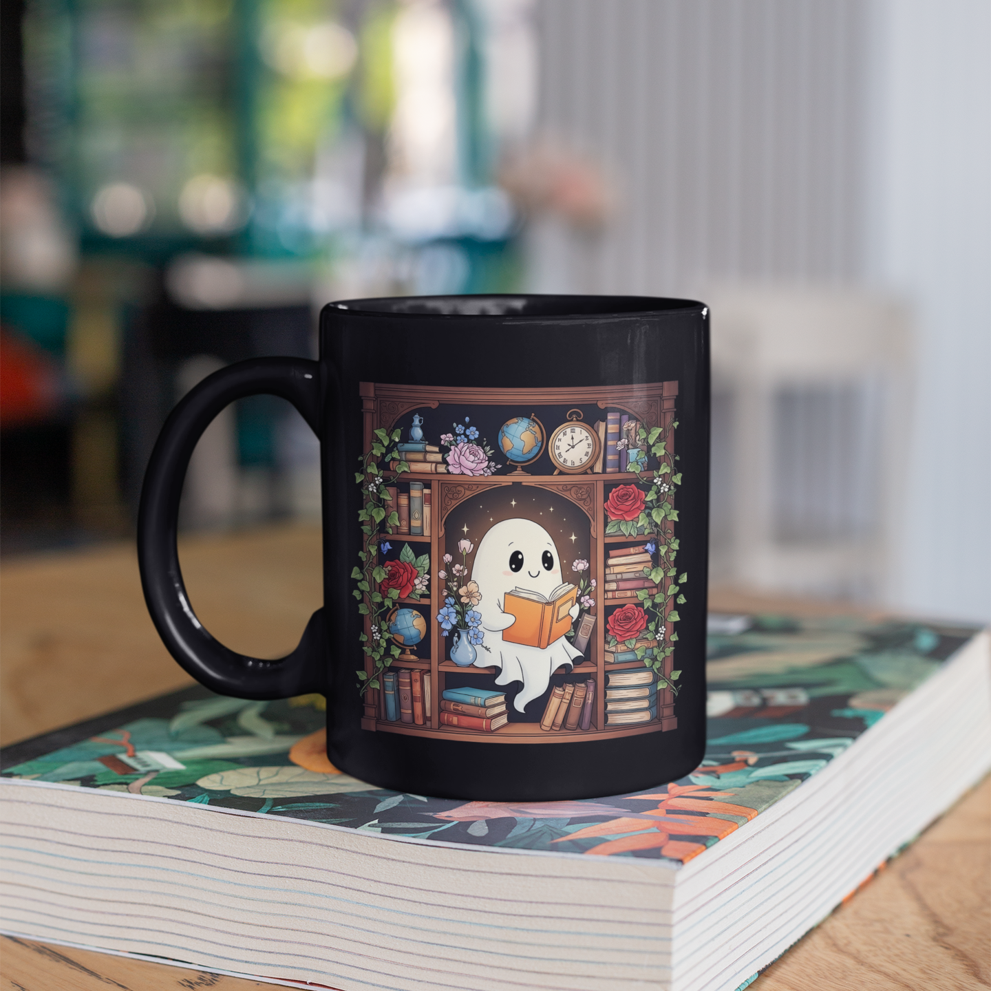 Halloween Ghost Coffee Mug – Spooky Book Lover Gift