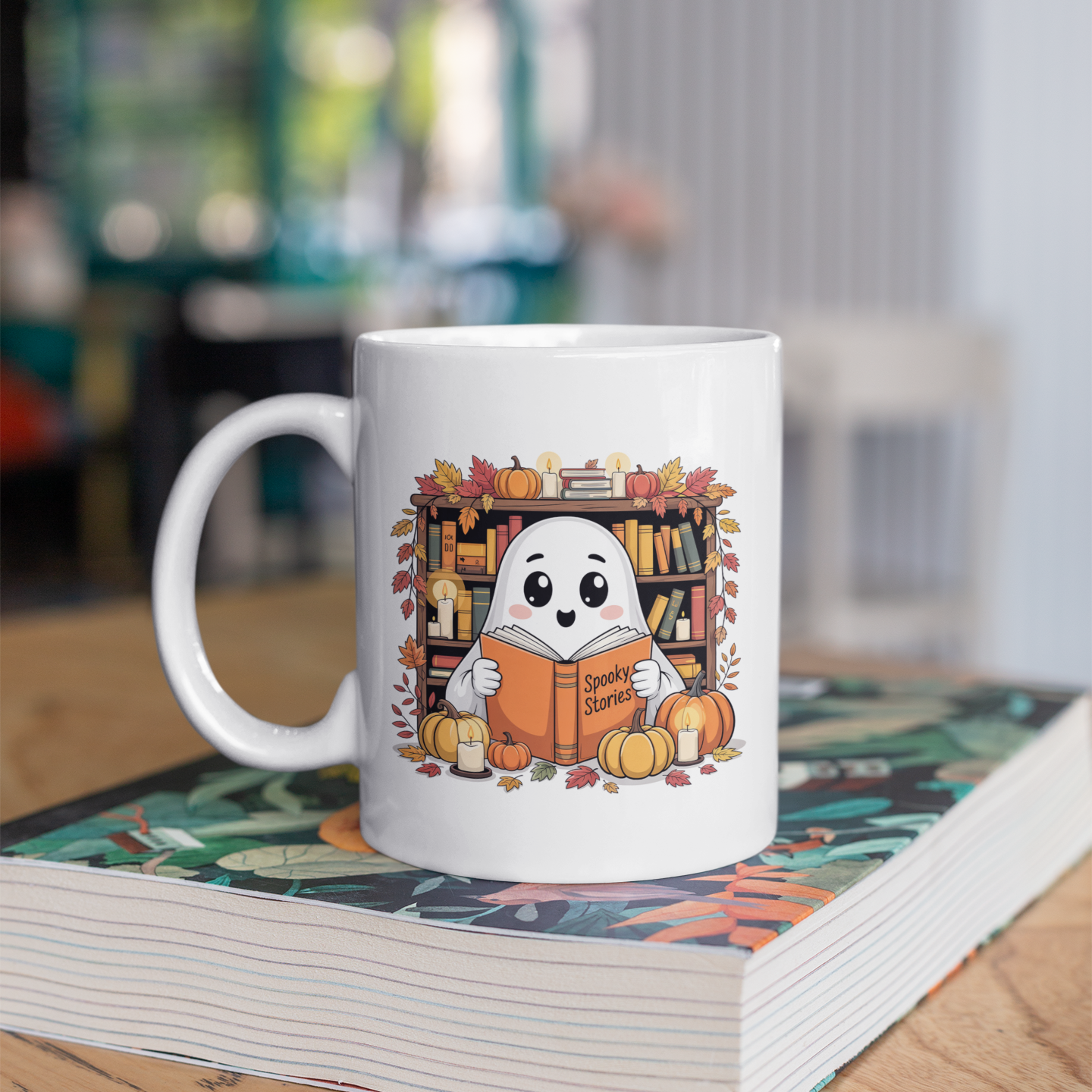 Book Lover Ghost Mug – Funny Spooky Reading Coffee Cup