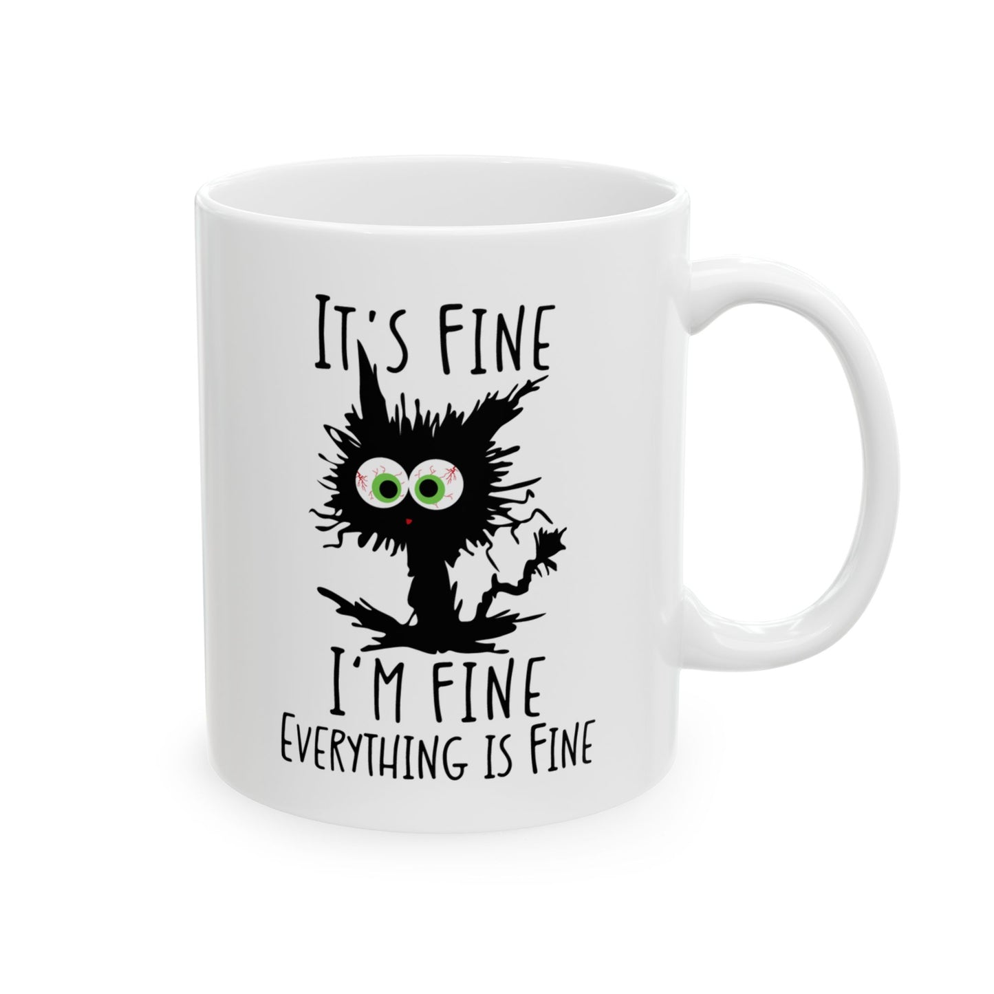 It’s Fine I’m Fine Everything Is Fine Mug – Cute Black Cat Coffee Cup