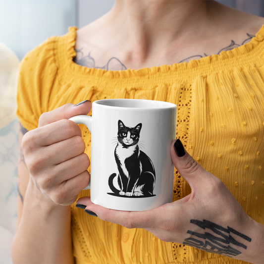 Black White Tuxedo Cat Mug – Cat Coffee Cup for Cat Lovers – Cute and Funny Gift for Cat Moms, Friends, and Coworkers