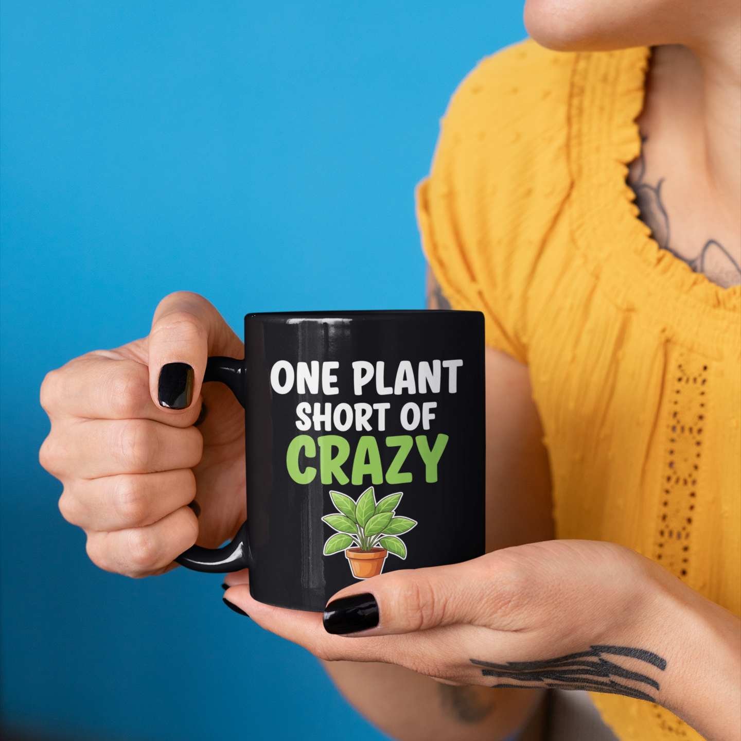 One Plant Short of Crazy Mug – Funny Crazy Plant Lady Gift for Women, Plant Mom Coffee Mug, Gardening Humor Cup Black