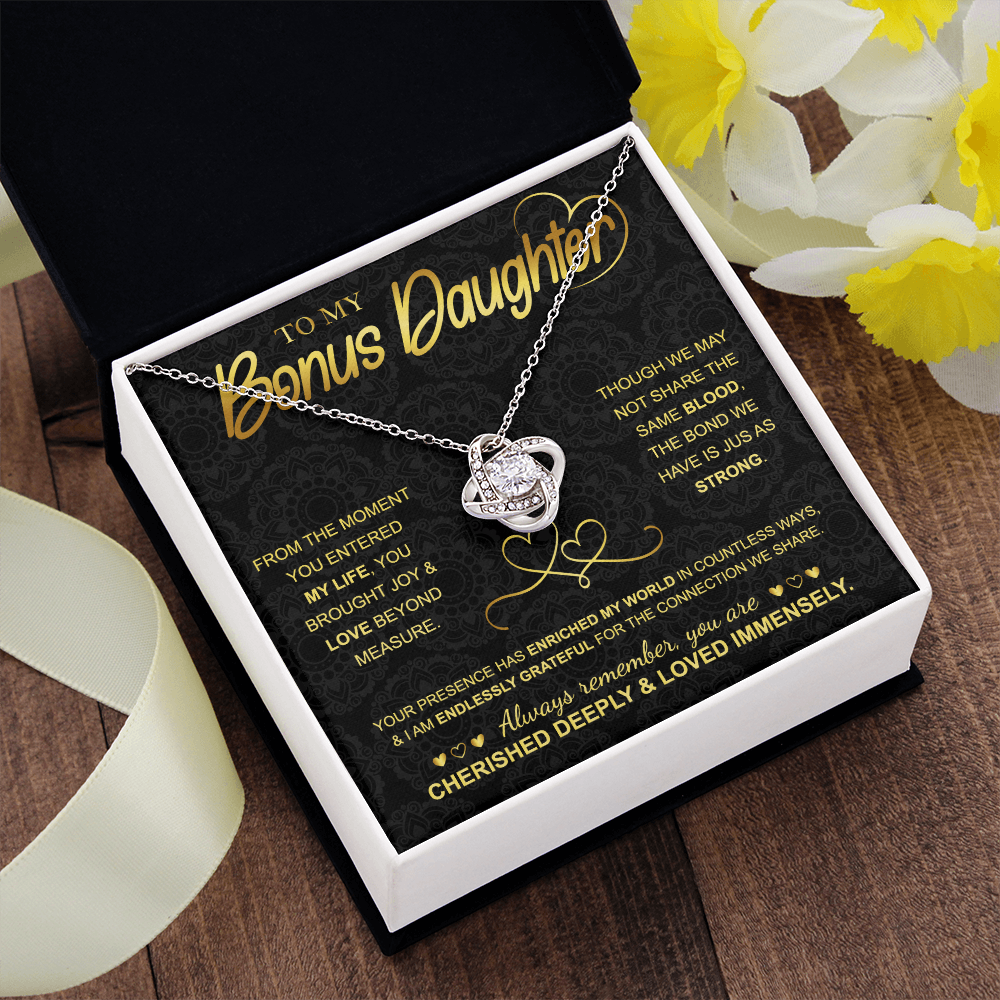Love Knot Necklace for Bonus Daughter – 14k White Gold Sterling Silver Gift from Mom