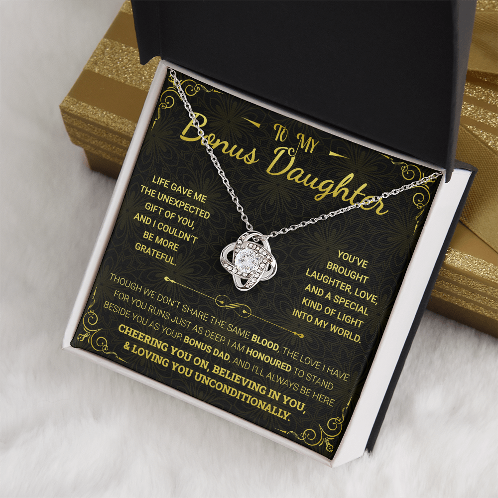 To My Bonus Daughter Necklace – 14k White Gold Love Knot Pendant from Dad