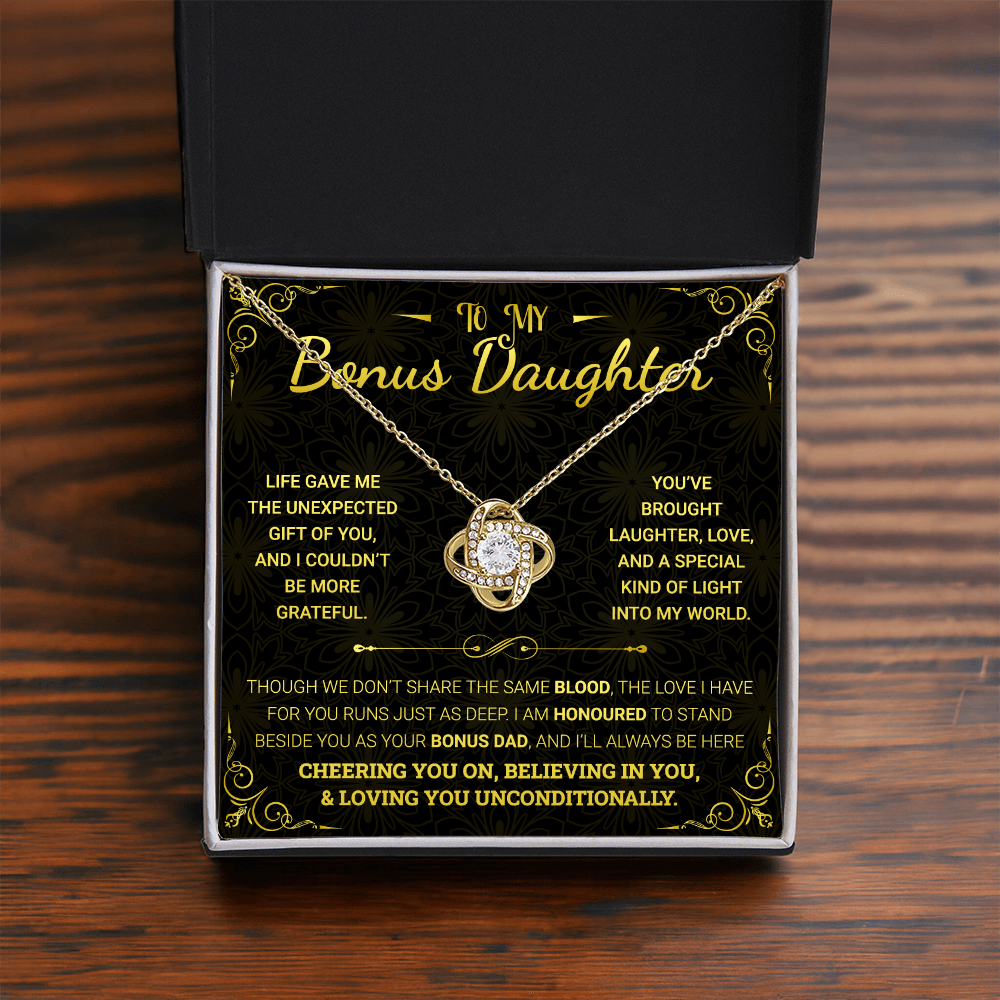 To My Bonus Daughter Necklace – 14k White Gold Love Knot Pendant from Dad