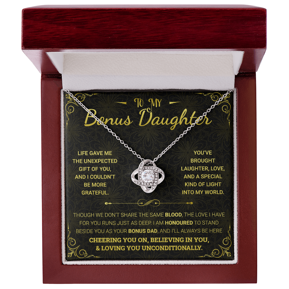 To My Bonus Daughter Necklace – 14k White Gold Love Knot Pendant from Dad