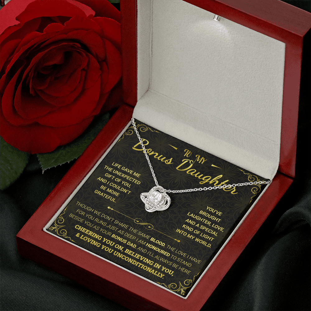 To My Bonus Daughter Necklace – 14k White Gold Love Knot Pendant from Dad