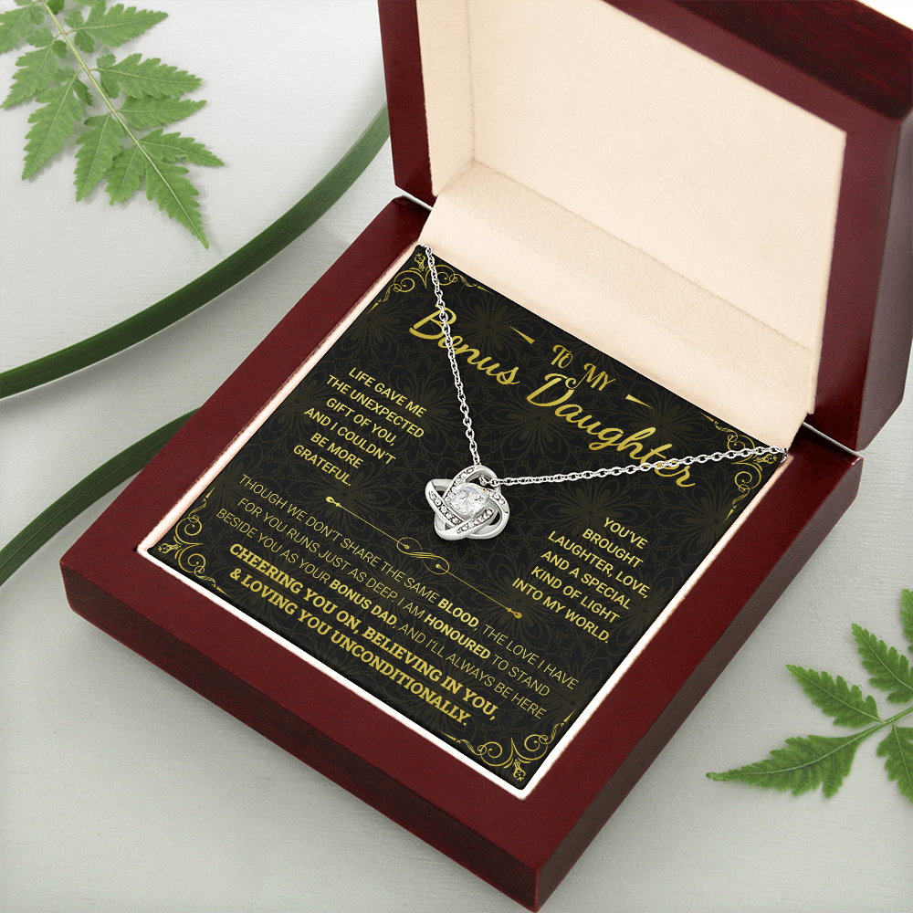 To My Bonus Daughter Necklace – 14k White Gold Love Knot Pendant from Dad