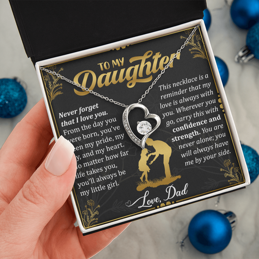 Never Forget I Love You Necklace – 14k White Gold Heart Pendant for Daughter