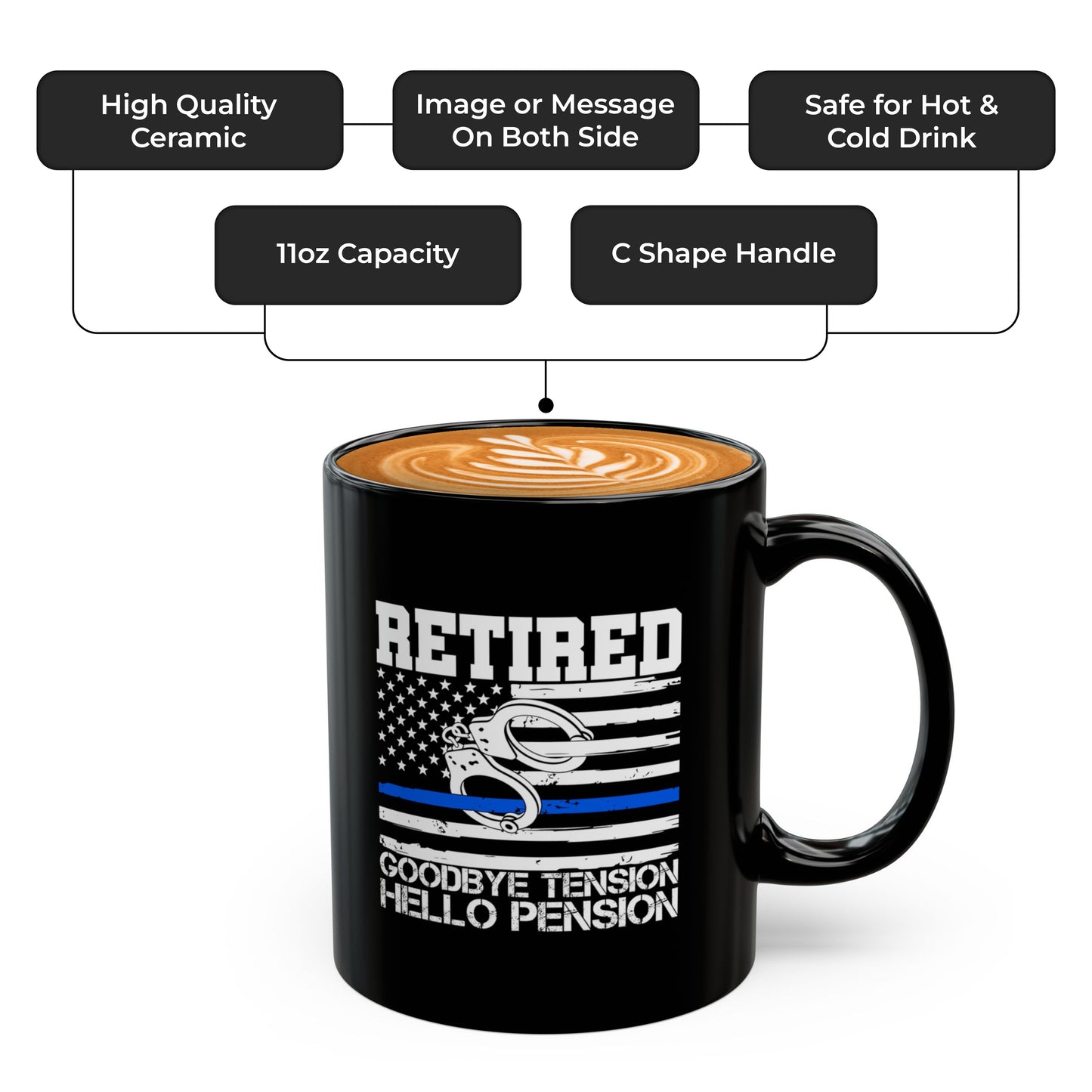 Goodbye Tension Hello Pension Coffee Mug – Humorous Retirement Gift for Dad, Mom, or Friend