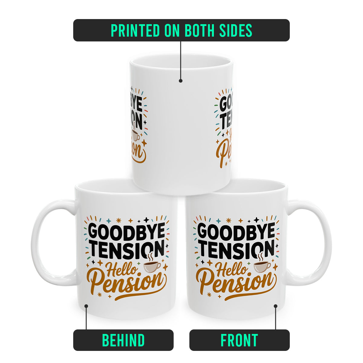 Funny Retirement Mug – Goodbye Tension Hello Pension – Gift for Men & Women Retiring