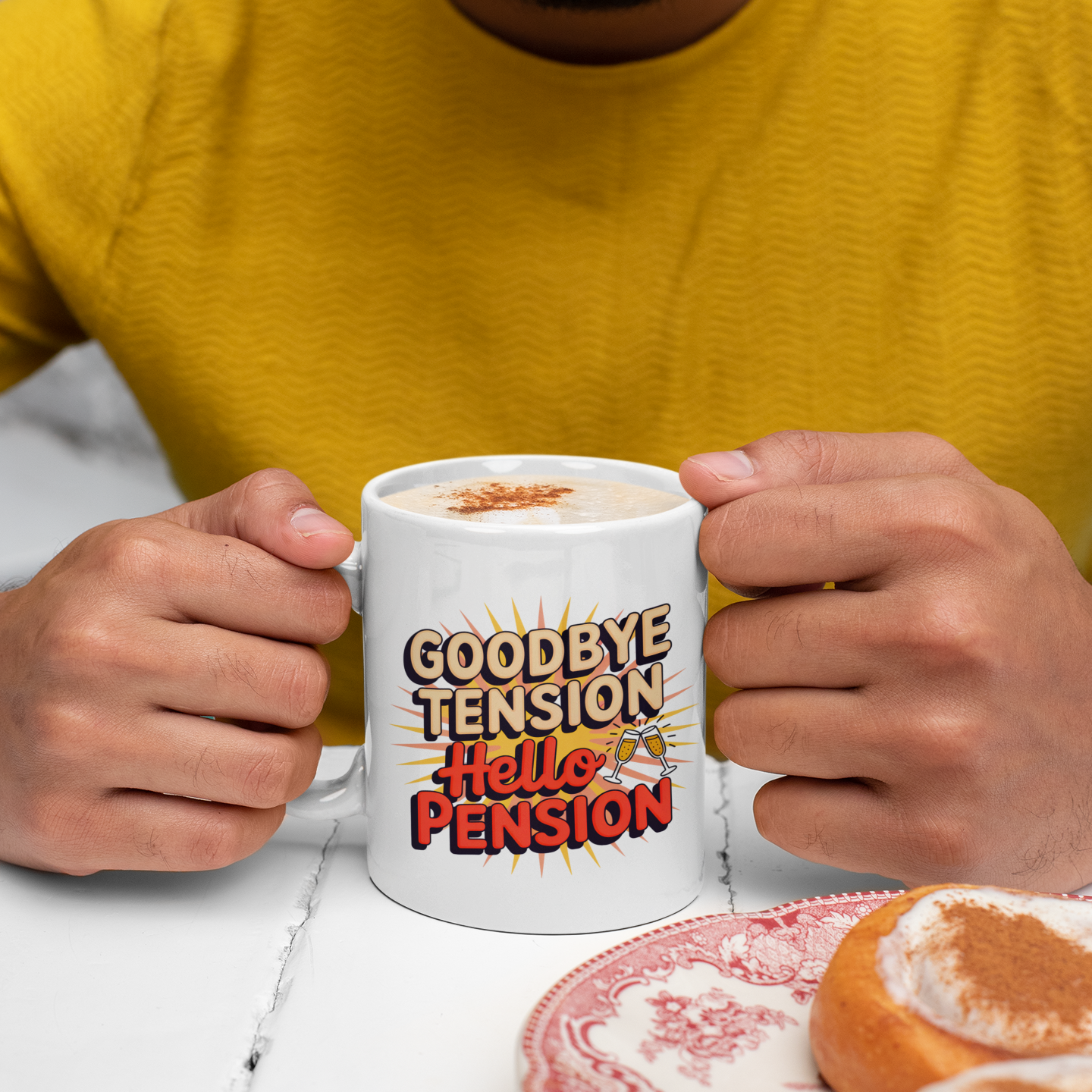 Goodbye Tension Hello Pension – Ceramic Coffee Mug for Retired Mom, Dad, Grandpa, Grandma