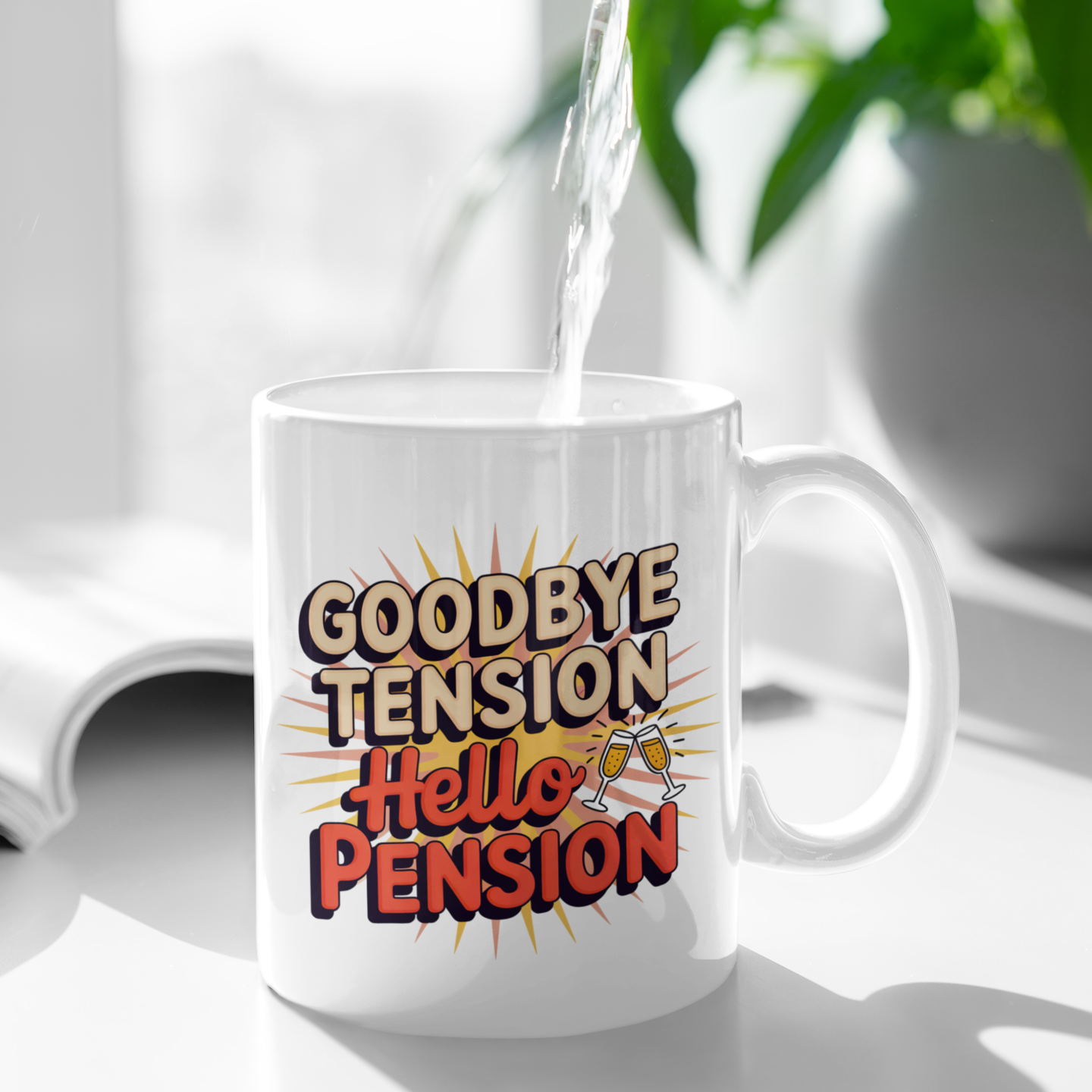 Goodbye Tension Hello Pension – Ceramic Coffee Mug for Retired Mom, Dad, Grandpa, Grandma