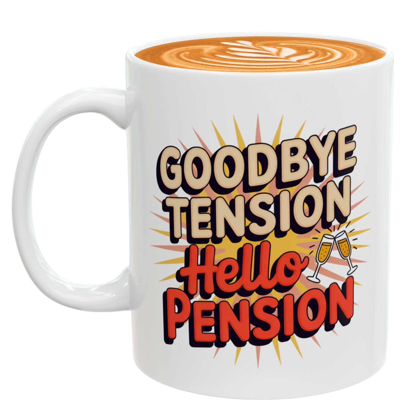 Goodbye Tension Hello Pension – Ceramic Coffee Mug for Retired Mom, Dad, Grandpa, Grandma