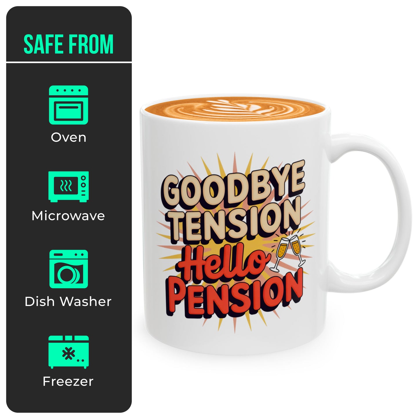 Goodbye Tension Hello Pension – Ceramic Coffee Mug for Retired Mom, Dad, Grandpa, Grandma