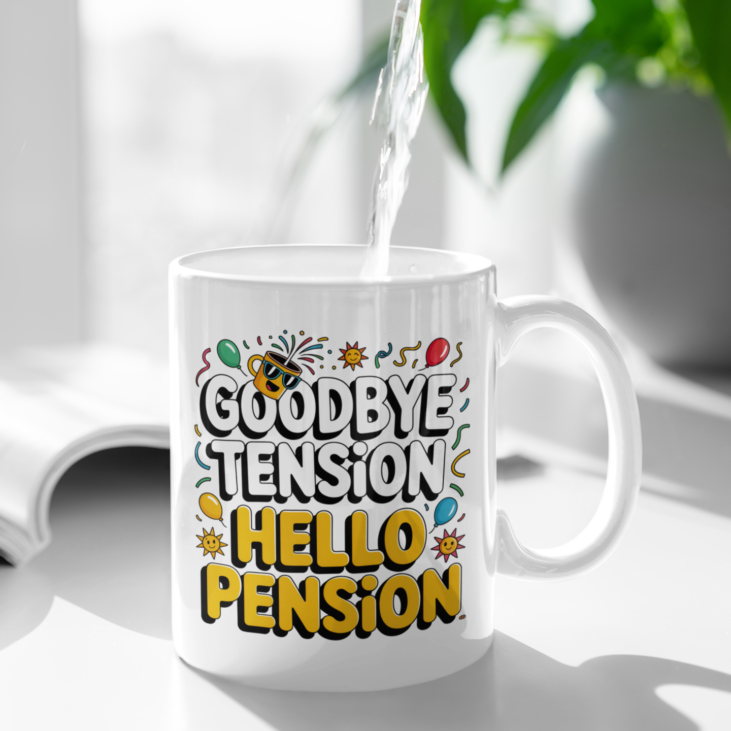 Retirement Coffee Cup – Goodbye Tension Hello Pension – Perfect Gift for Teacher, Police, Friend