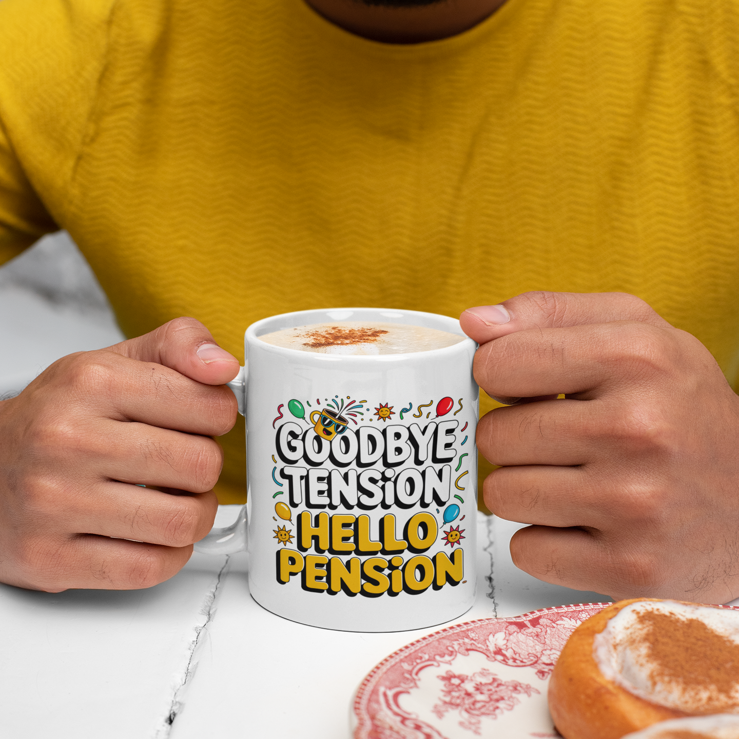 Retirement Coffee Cup – Goodbye Tension Hello Pension – Perfect Gift for Teacher, Police, Friend