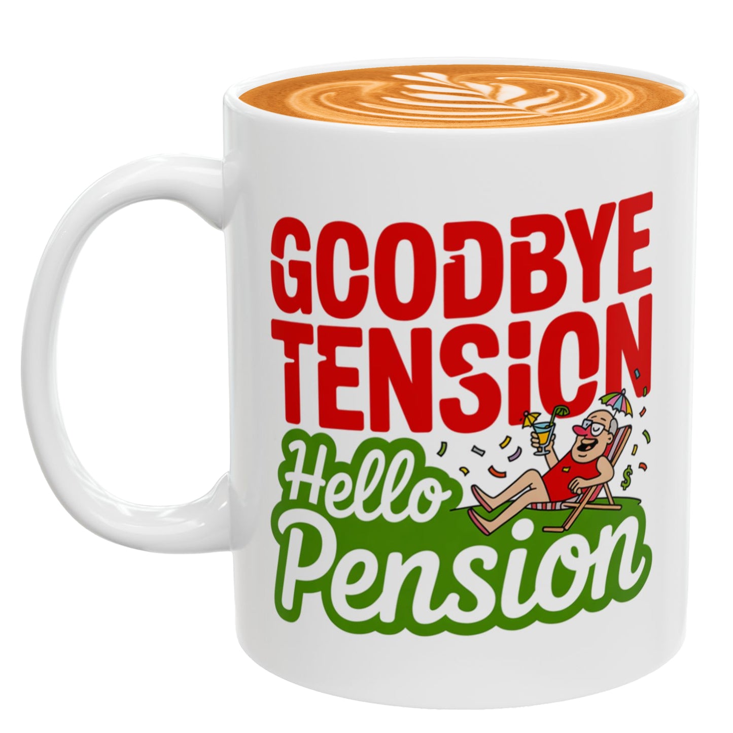 Funny Goodbye Tension Hello Pension Mug – Retirement Present for Him or Her