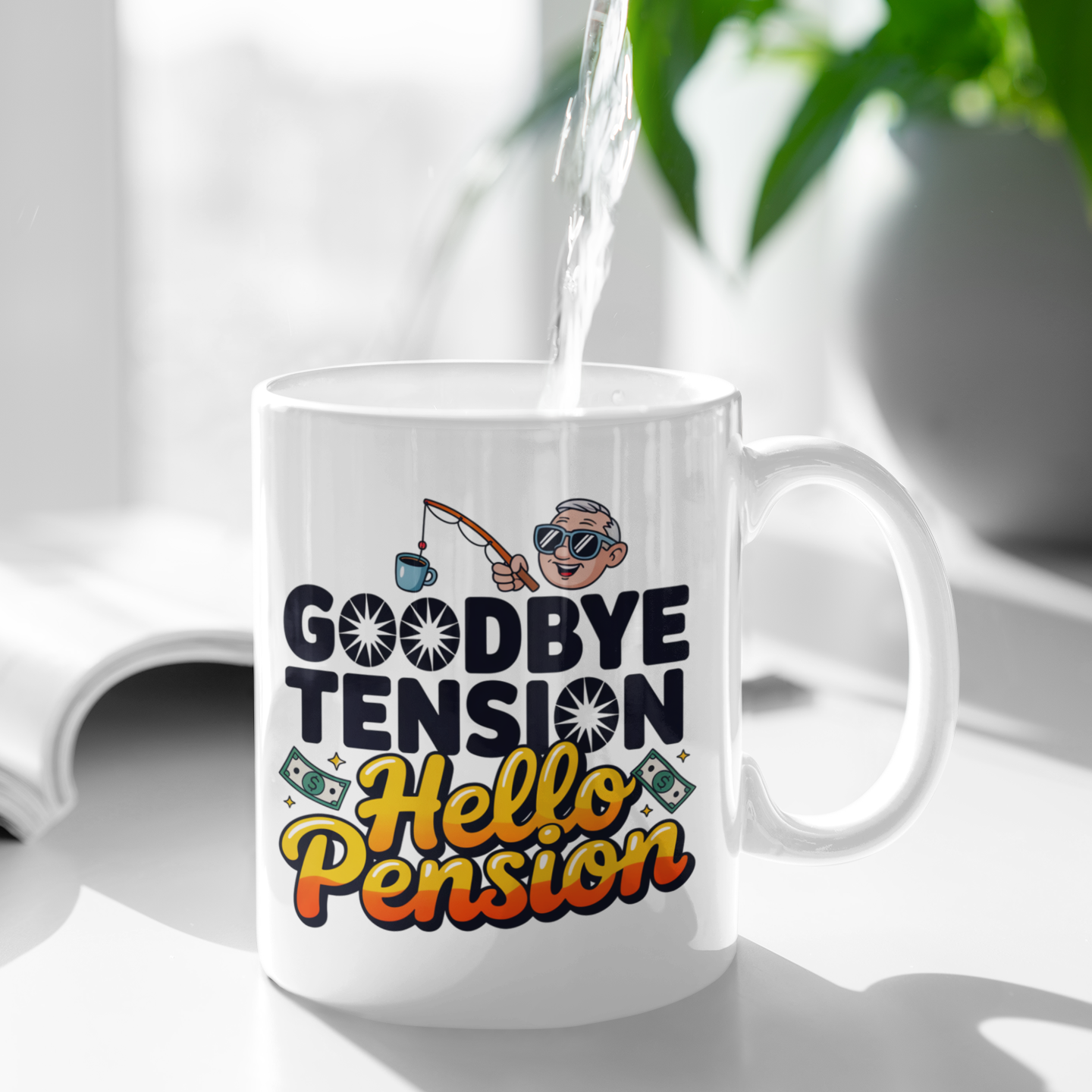 Goodbye Tension Hello Pension – Retirement Mug for Husband, Wife, Coworker, or Boss