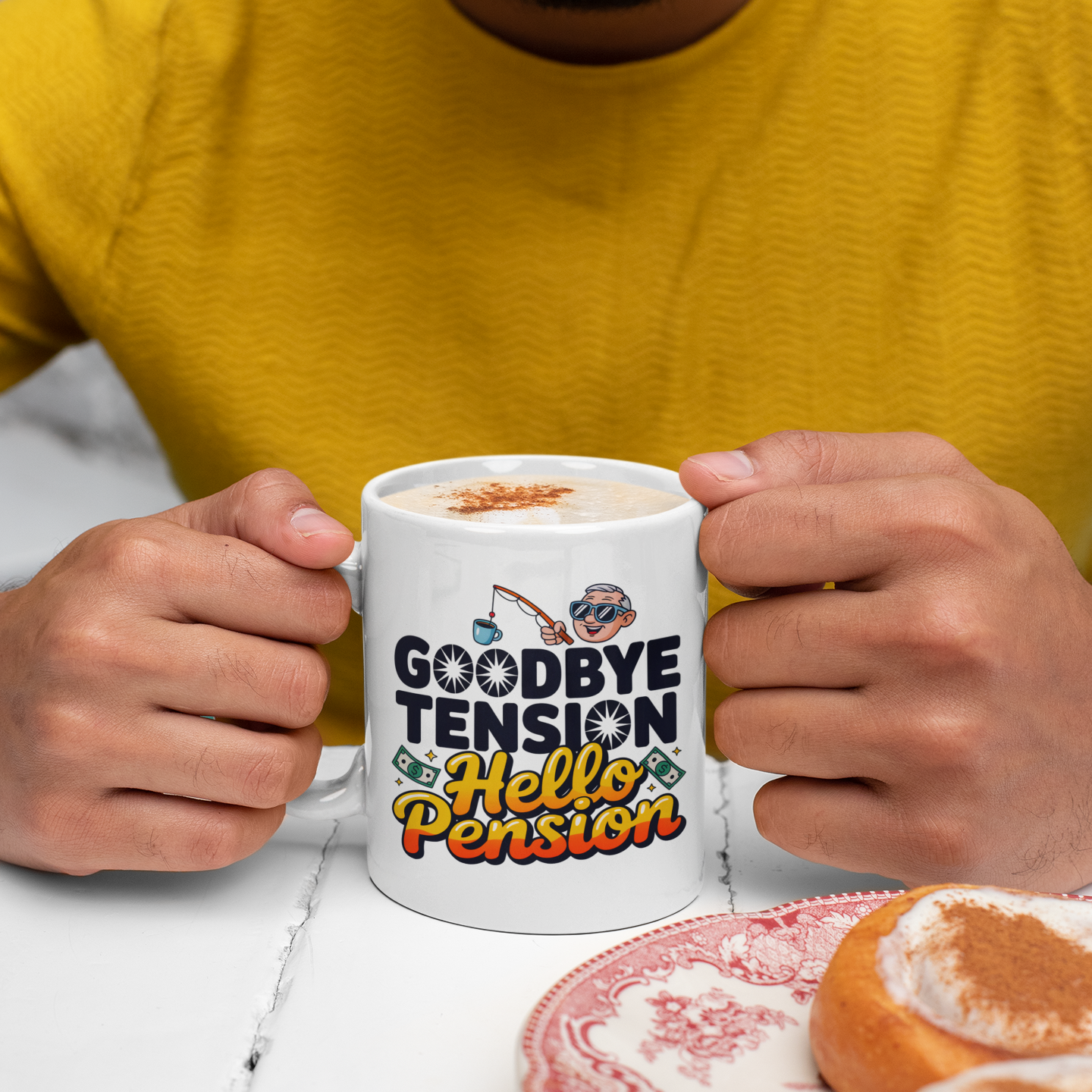 Goodbye Tension Hello Pension – Retirement Mug for Husband, Wife, Coworker, or Boss