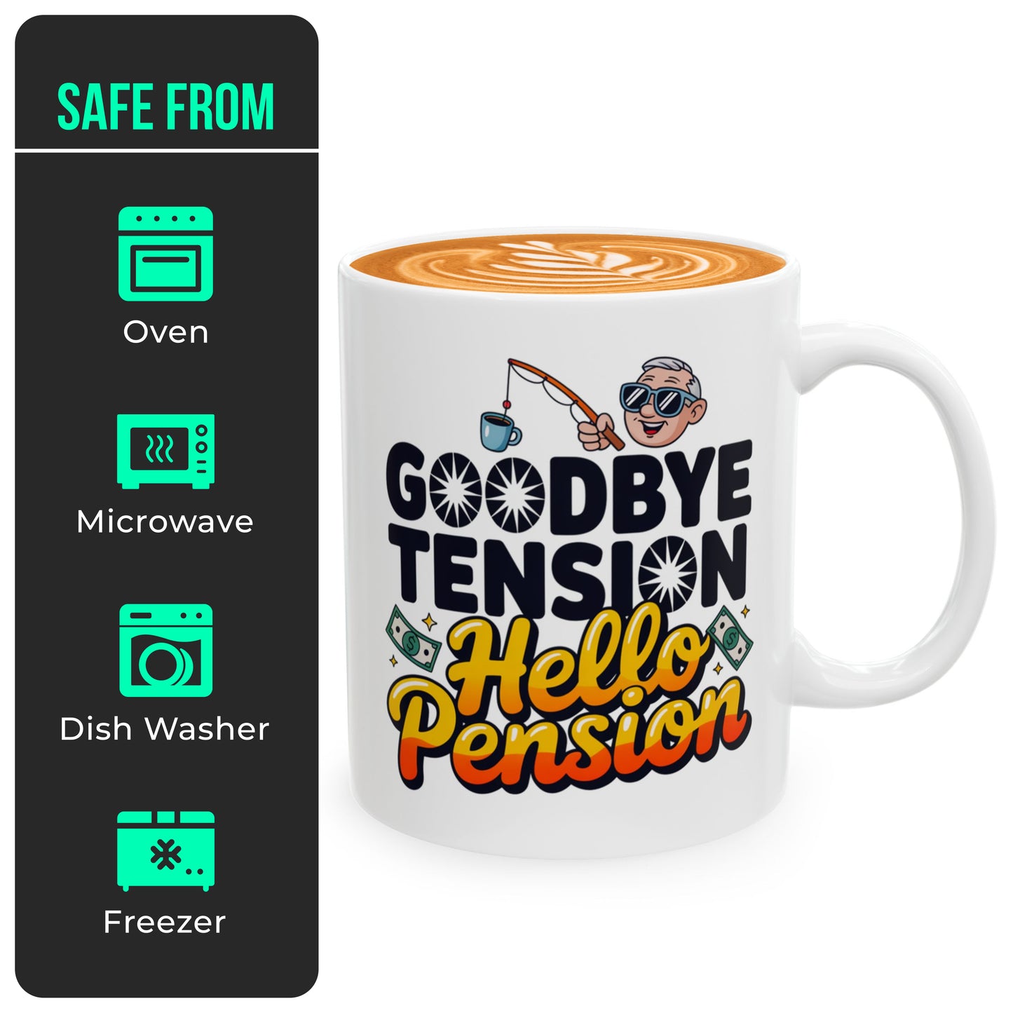 Goodbye Tension Hello Pension – Retirement Mug for Husband, Wife, Coworker, or Boss