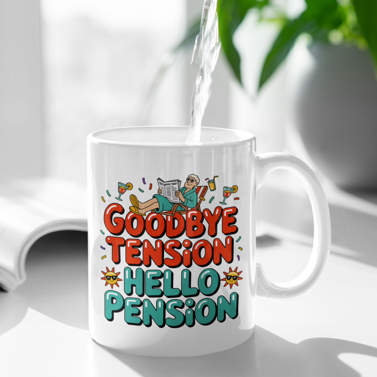 Ceramic Retirement Mug – Goodbye Tension Hello Pension – Funny Gift for Retirees